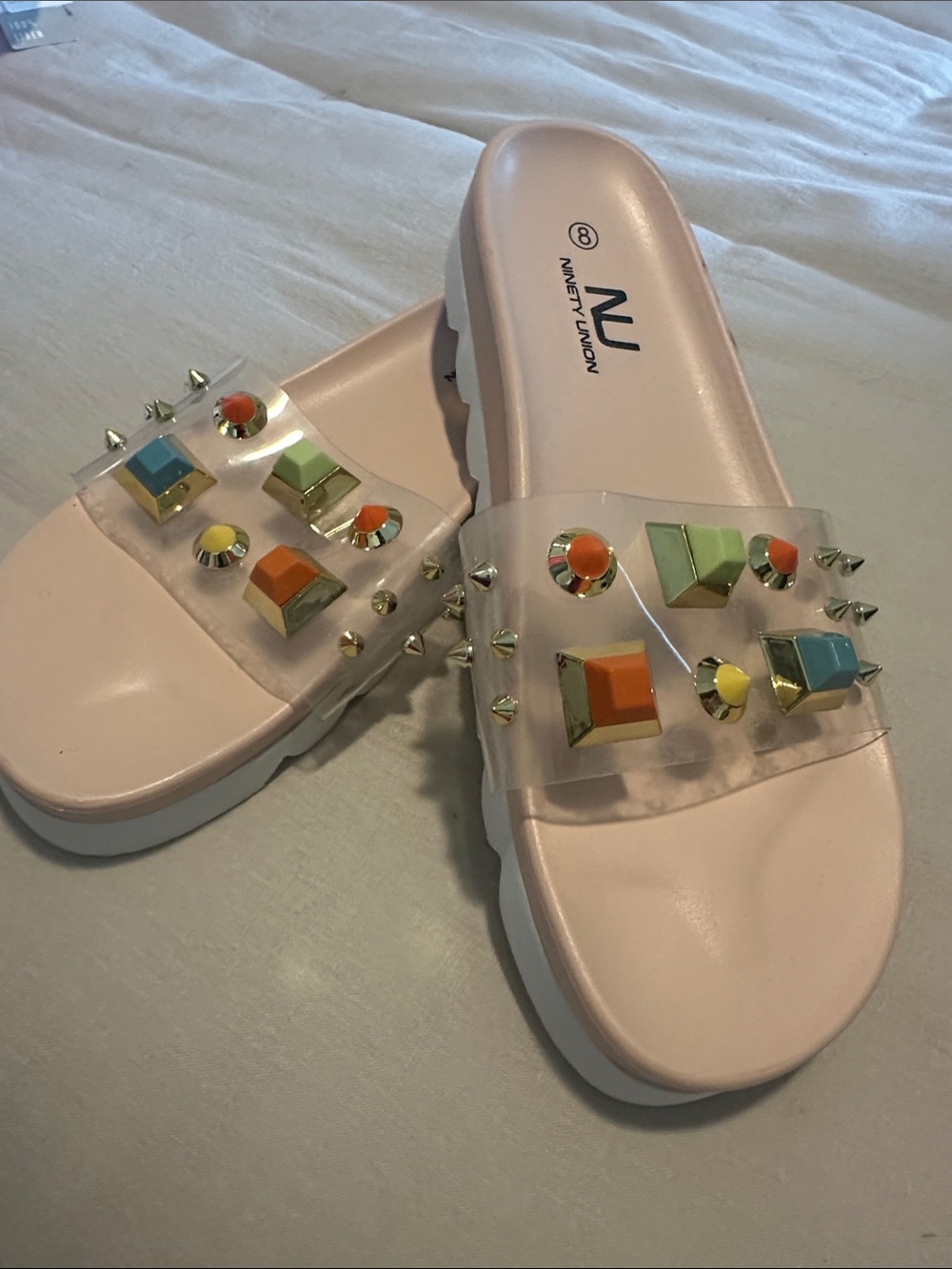 Ninety Union Pink Jeweled Slide Sandals